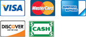 We Accept All Major Credit Cards and Cash